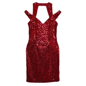 Vintage Niteline by Della Roufogali Party Dress Sz 4 Red Shiny Sequin V-Neck